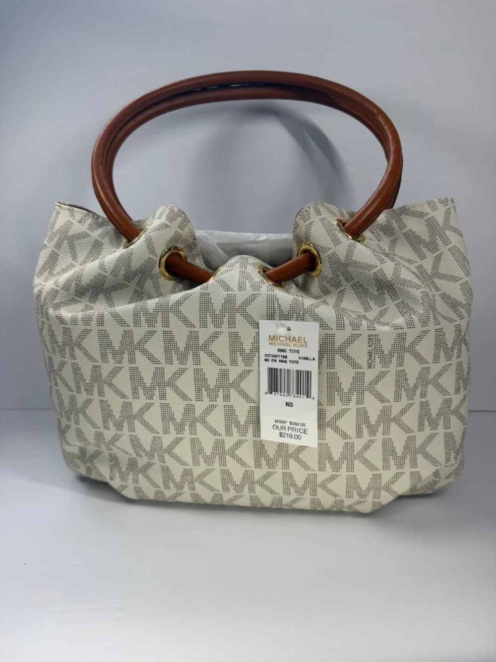 Michael Kors Medium Ring Tote PVC Signature Shoulder Bag Handbag Purse in White